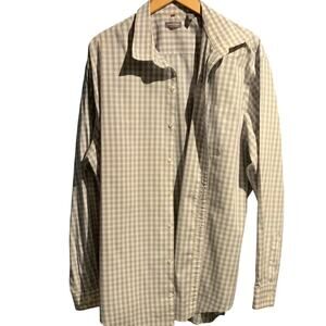Van Heusen Size XXL Long sleeve button down shirt White Tan Black Plaid